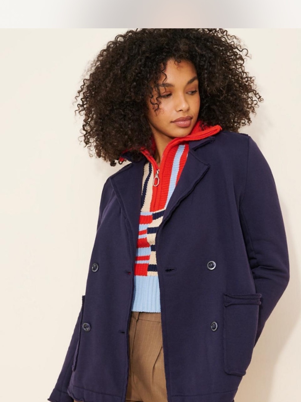 Pilcro Women's Double-Breasted Navy Blazer Jacket